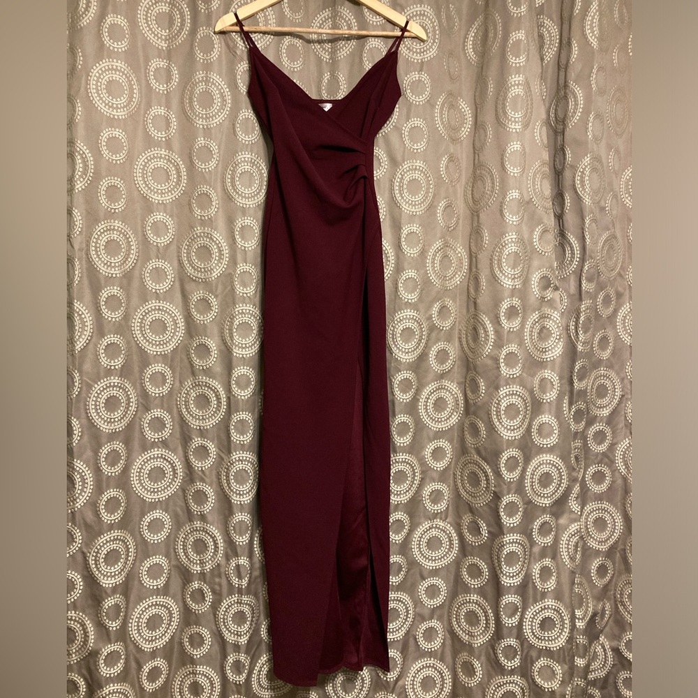 Emerald Sundae Wine Red Maxi Dress with Draped Detail